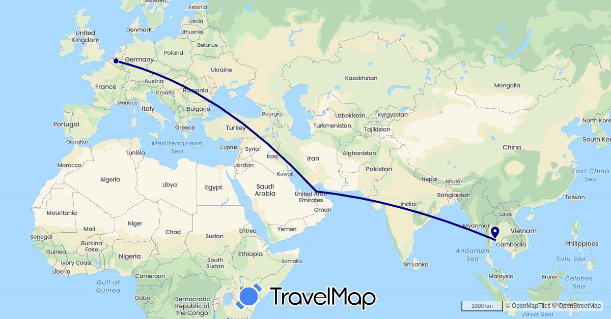 TravelMap itinerary: driving in United Arab Emirates, Belgium, Thailand (Asia, Europe)